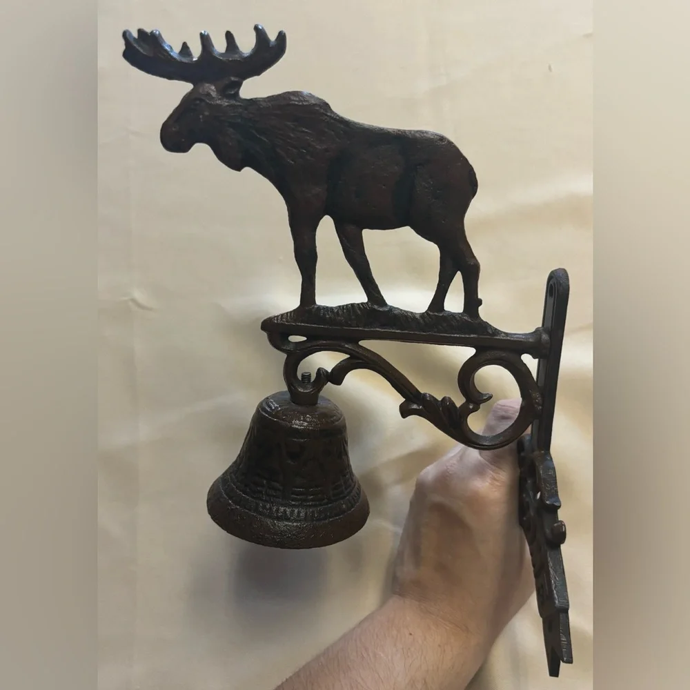 Cast Iron Moose Welcome Bell Wall Mounted Cabin‎ Decor Antique Brown NO BELL
